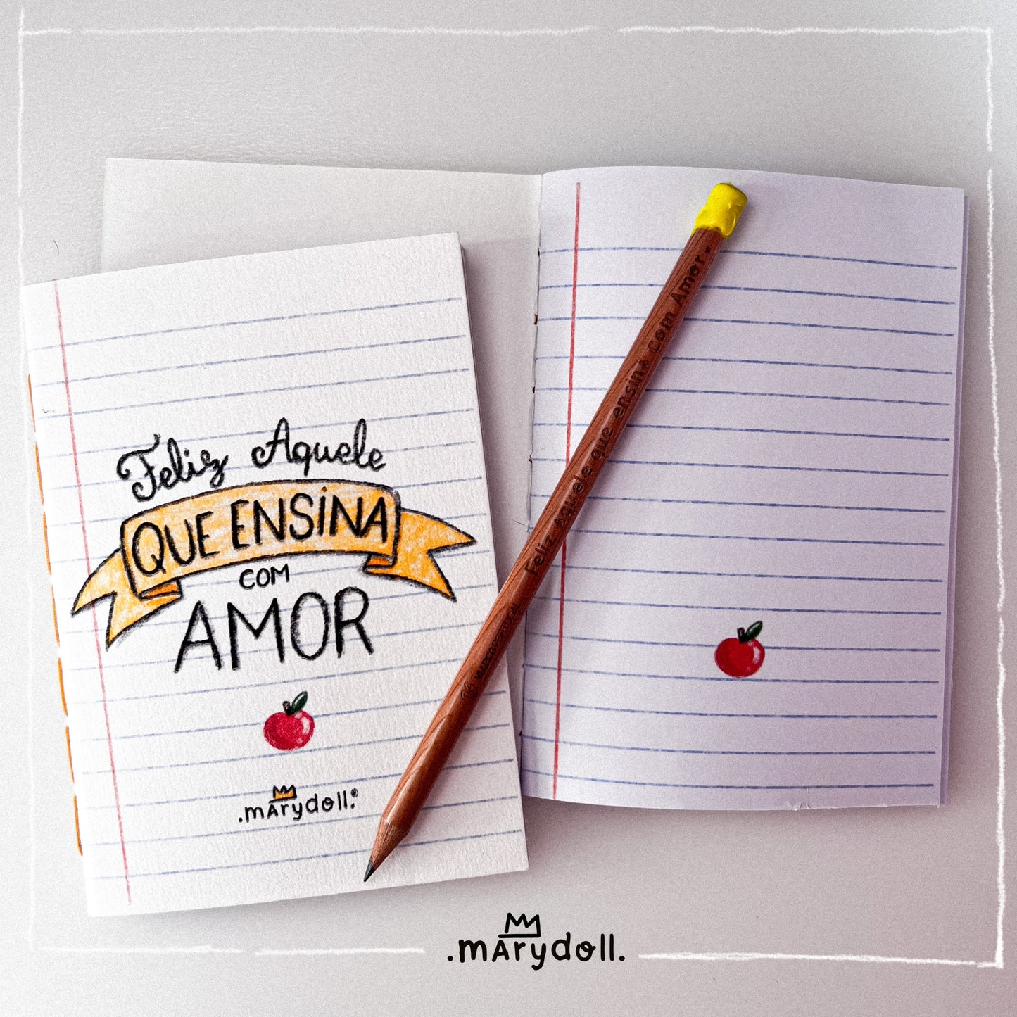 Caderno + lápis  | Feliz aquele que ensina com Amor